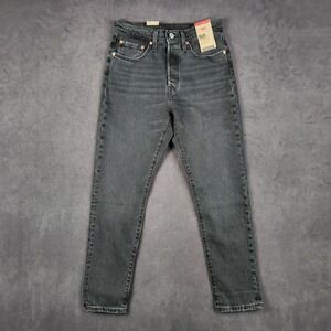 Levis 501 Skinny Jeans Womens 27x28 Black Worn In High Rise Button Fly Denim NEW